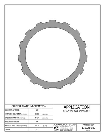 Alto Products Corp 175723-180 Steel Clutch For AW/BW