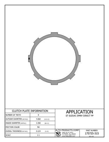 Alto Products Corp 175725-315 Steel Clutch For SUZUKI