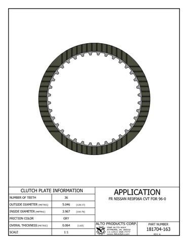 Alto Products Corp 181704-163 Friction Clutch For NISSAN