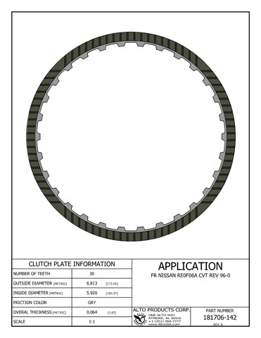 Alto Products Corp 181706-142 Friction Clutch For NISSAN
