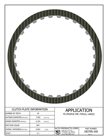 Alto Products Corp 183700-160 Friction Clutch For FORD,ZF