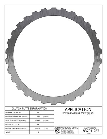 Alto Products Corp 183701-267 Steel Clutch For FORD,ZF