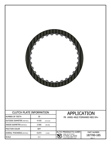 Alto Products Corp 187700-185 Friction Clutch For AW/BW