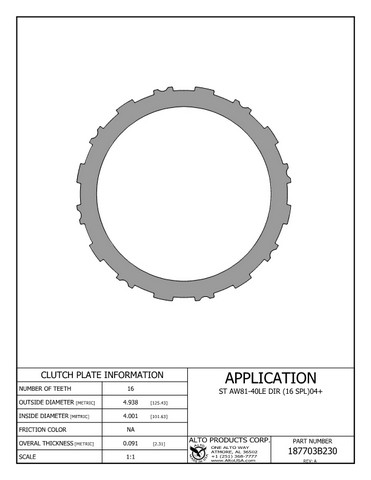 Alto Products Corp 187703B230 Steel Clutch For AW/BW