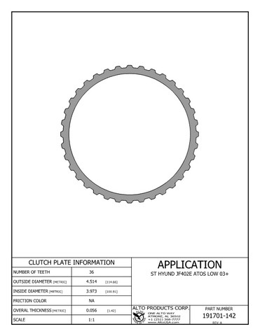 Alto Products Corp 191701-142 Steel Clutch For HYUNDAI, KIA