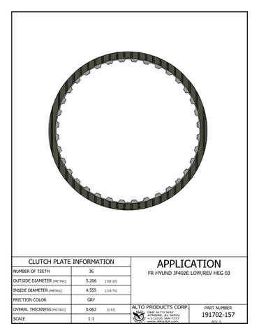 Alto Products Corp 191702-157 Friction Clutch For HYUNDAI, KIA
