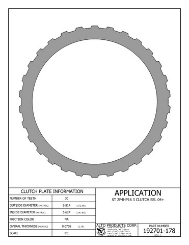 Alto Products Corp 192701-178 Steel Clutch For ZF