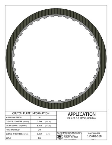Alto Products Corp 195702-180 Friction Clutch For GM