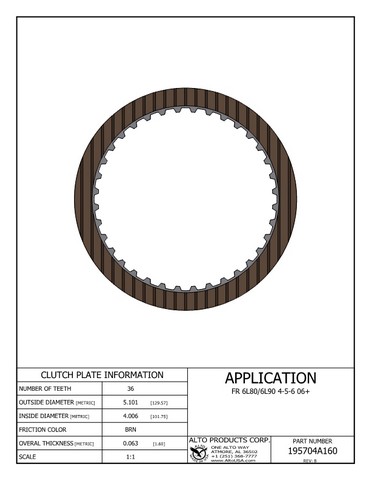 Alto Products Corp 195704A160 Friction Clutch For GM