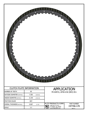 Alto Products Corp 197706-170 Friction Clutch For AW/BW