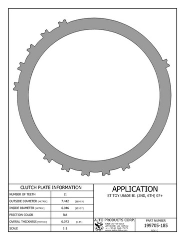 Alto Products Corp 199705-185 Steel Clutch For TOYOTA