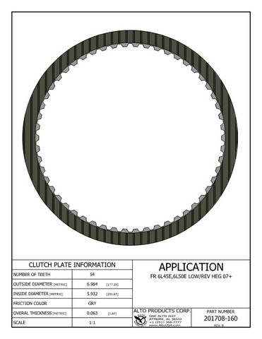 Alto Products Corp 201708-160 Friction Clutch For GM