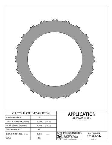Alto Products Corp 202701-244 Steel Clutch For CHRYSLER