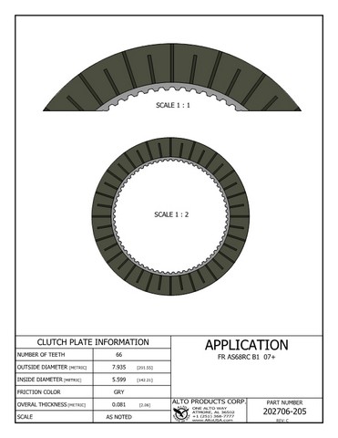 Alto Products Corp 202706-205 Friction Clutch For CHRYSLER