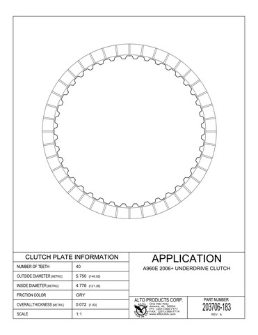 Alto Products Corp 203706-183 Friction Clutch For TOYOTA