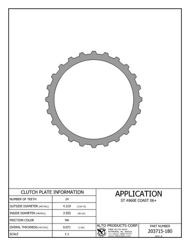 Alto Products Corp 203715-180 Steel Clutch For TOYOTA