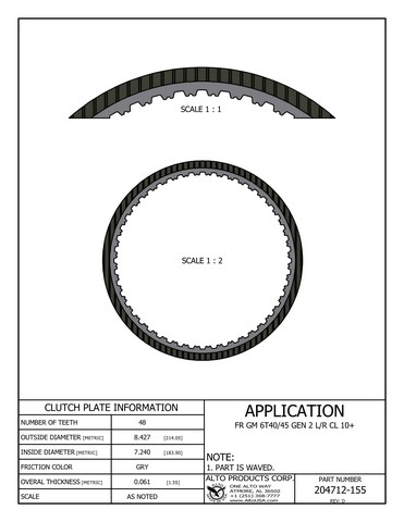 Alto Products Corp 204712-155 Friction Clutch For GM