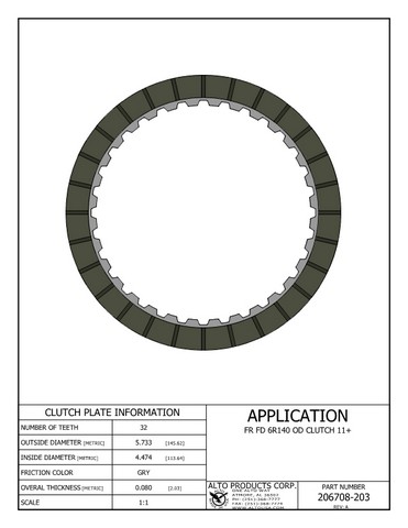 Alto Products Corp 206708-203 Friction Clutch For FORD