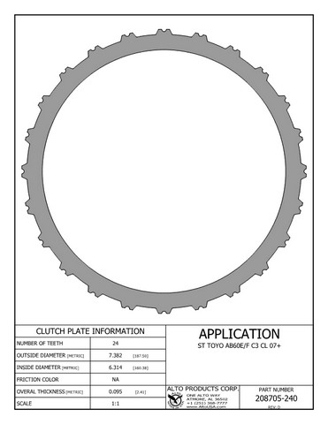 Alto Products Corp 208705-240 Steel Clutch For TOYOTA