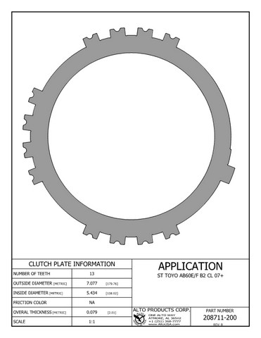 Alto Products Corp 208711-200 Steel Clutch For TOYOTA