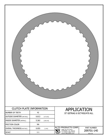 Alto Products Corp 209701-140 Steel Clutch For GETRAG