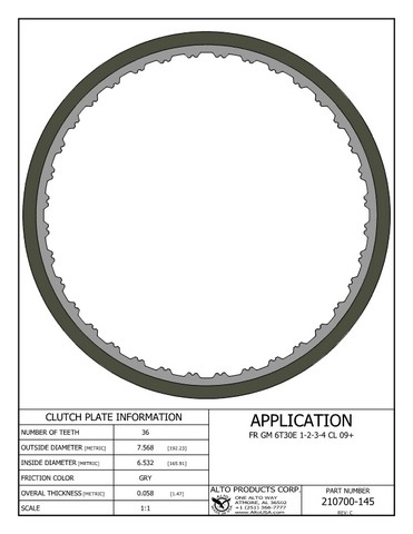Alto Products Corp 210700-145 Friction Clutch For GM