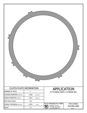 Alto Products Corp 212701-200 Steel Clutch For HYUNDAI, KIA