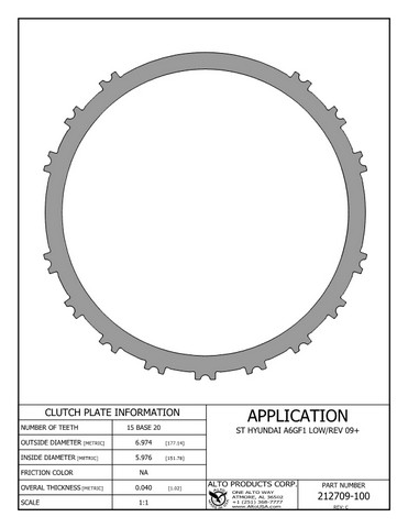 Alto Products Corp 212709-100 Steel Clutch For HYUNDAI, KIA