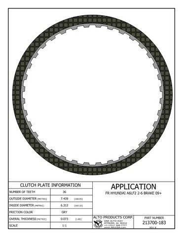 Alto Products Corp 213700-183 Friction Clutch For HYUNDAI, KIA