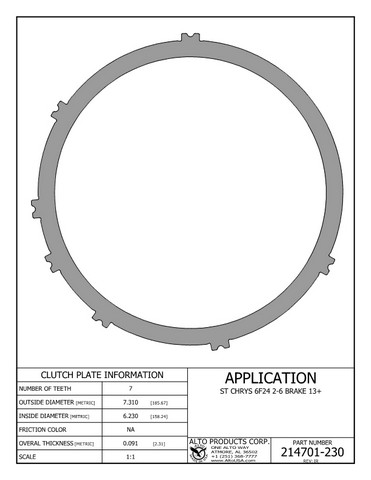Alto Products Corp 214701-230 Steel Clutch For CHRYSLER