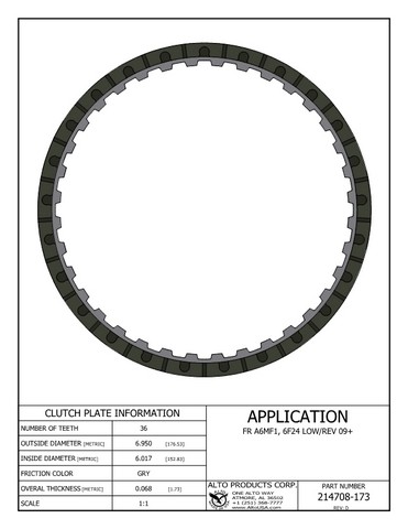 Alto Products Corp 214708-173 Friction Clutch For CHRYSLER,HYUNDAI, KIA