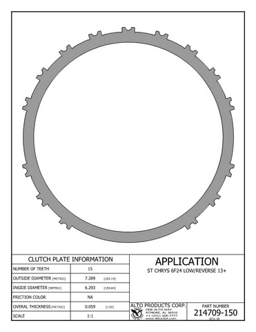 Alto Products Corp 214709-150 Steel Clutch For CHRYSLER