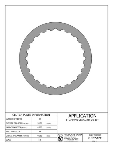 Alto Products Corp 215705A211 Steel Clutch For CHRYSLER,ZF