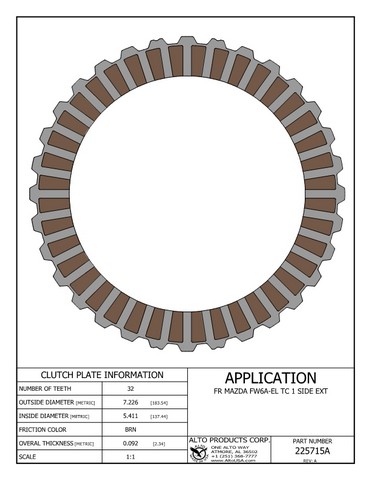 Alto Products Corp 225715A Friction Clutch For MAZDA