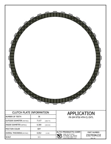 Alto Products Corp 232703A132 Friction Clutch For GM
