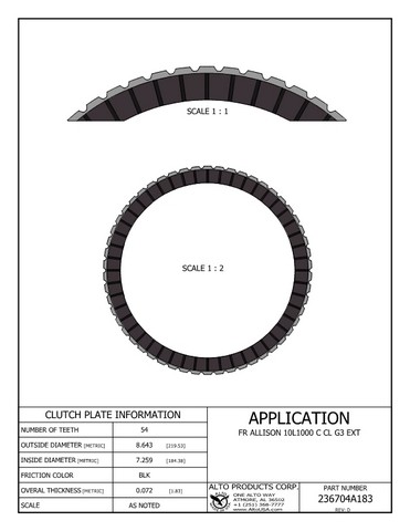 Alto Products Corp 236704A183 Friction Clutch For ALLISON