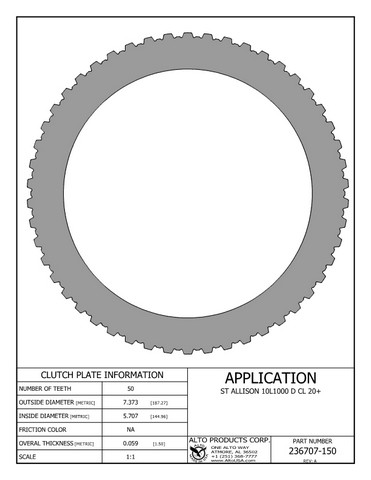 Alto Products Corp 236707-150 Steel Clutch For ALLISON