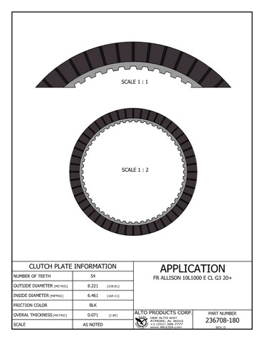 Alto Products Corp 236708-180 Friction Clutch For ALLISON