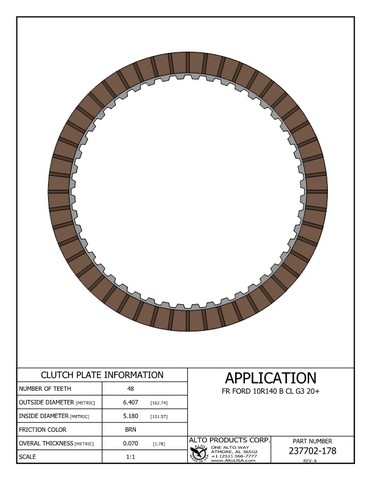 Alto Products Corp 237702-178 Friction Clutch For FORD