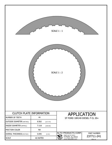 Alto Products Corp 237711-241 Steel Clutch For FORD