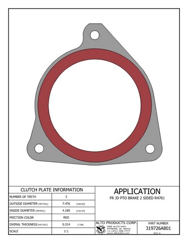 Alto Products Corp 319726A801 Friction For JOHN DEERE PTO