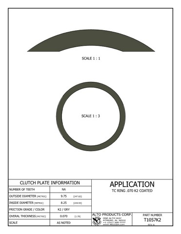Alto Products Corp T1057K2 Torque Converter Coated Ring For ALL