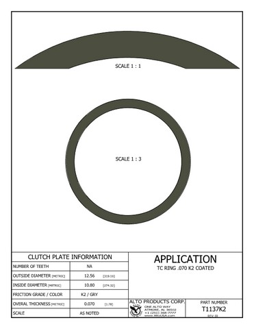 Alto Products Corp T1137K2 Torque Converter Coated Ring For ALL