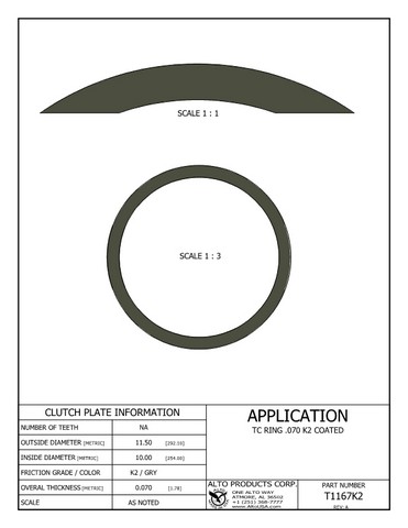 Alto Products Corp T1167K2 Torque Converter Coated Ring For ALL