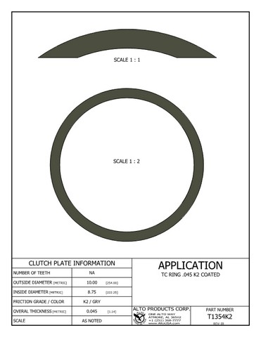 Alto Products Corp T1354K2 Torque Converter Coated Ring For ALL