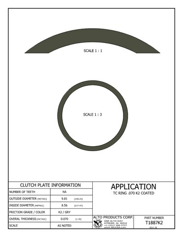Alto Products Corp T1887K2 Torque Converter Coated Ring For ALL