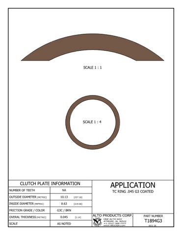 Alto Products Corp T1894G3 Torque Converter Coated Ring For ALL