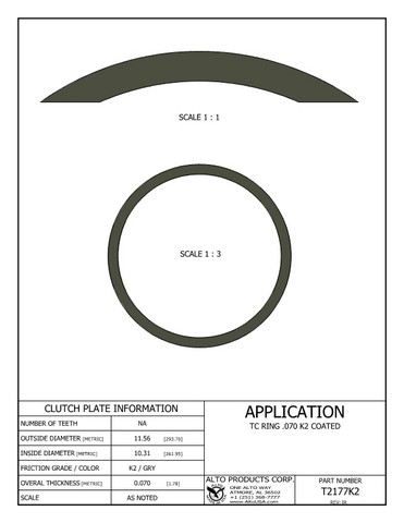 Alto Products Corp T2177K2 Torque Converter Coated Ring For ALL