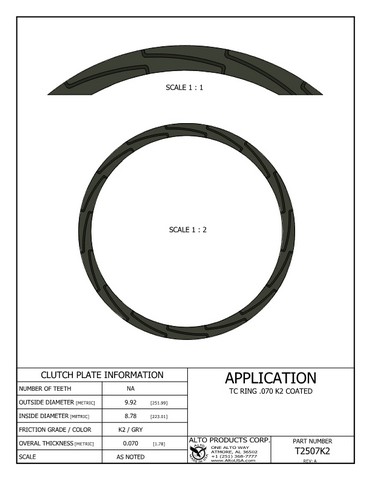 Alto Products Corp T2507K2 Torque Converter Coated Ring For ALL