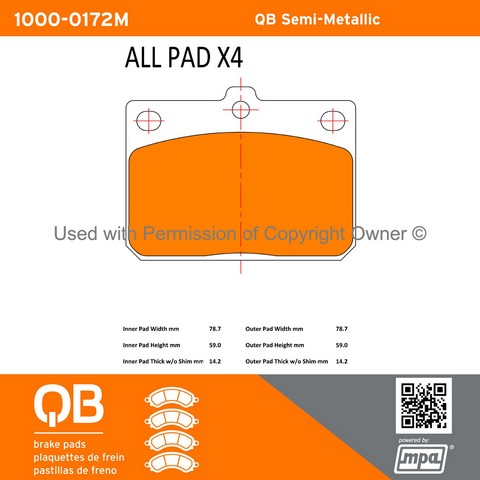 Quality-Built 1000-0172M Disc Brake Pad Set For DODGE,HONDA,HYUNDAI,MAZDA,MITSUBISHI,PLYMOUTH,TOYOTA